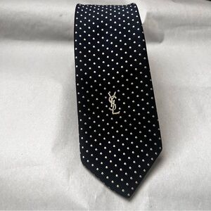 Yves Saint Laurent Blue and White Polka Dot Tie